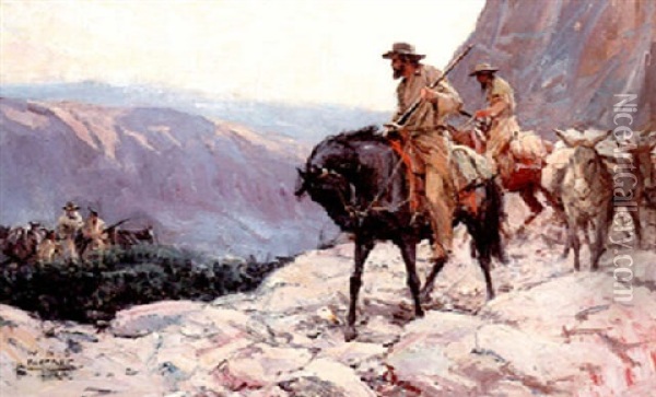 Hunters And Pack Mules Oil Painting - William Henry Dethlef Koerner