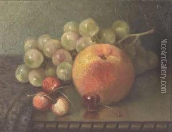 Still Life Of Peach, Cherries And Grapes Oil Painting - Abbie Luella Zuill