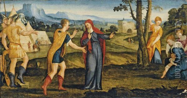 Coriolano Incontra La Madre Oil Painting - Bonifacio Veronese (Pitati)