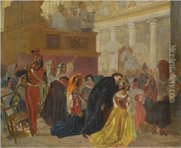 Study For The Return Of Pope Pius Ix To Rome In 1850 Oil Painting - Karl Brulloff