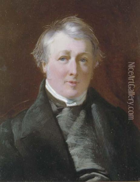 A Gentleman, Seated In A Black Coat And Grey Waistcoat Oil Painting - Frederick Cruickshank