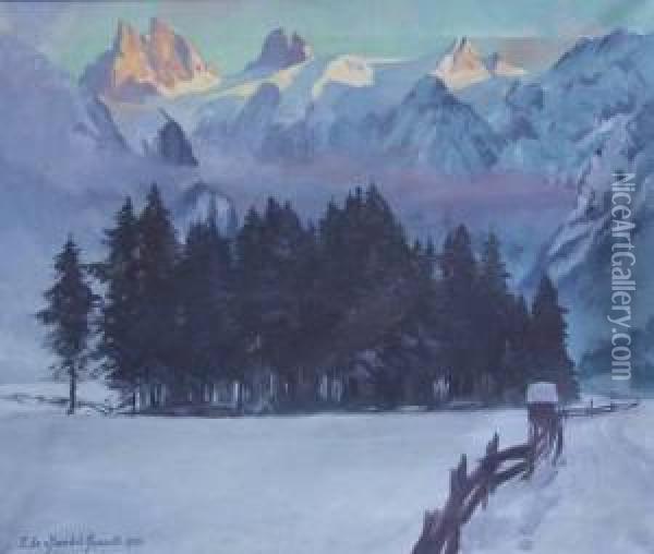 Winterliche Landschaft Mit Blick Auf Hochgebirge Oil Painting - Eduard, Freiherr Von Handel-Mazetti
