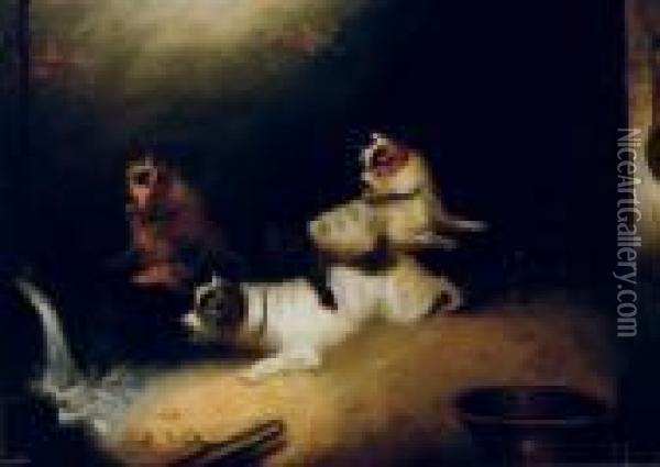Terriers Alert Oil Painting - George Armfield