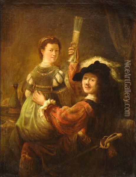 Selbstportrait Mit Saskia. Oil Painting - Rembrandt Van Rijn
