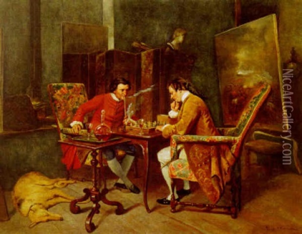 The Chess Players Oil Painting - Jean Charles Meissonier