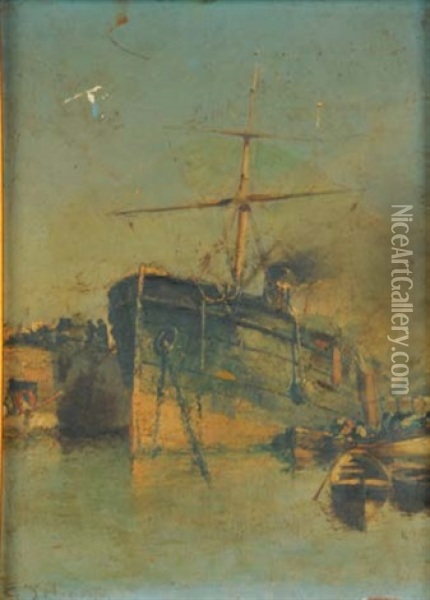 Piroscafo Nel Porto Oil Painting - Gennaro D' Amato