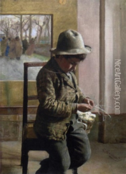 The Little Weaver Oil Painting - Cirillo Manicardi