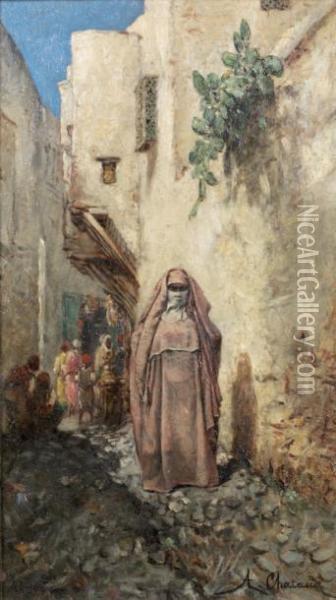 Promeneurs Dans Une Ruelle De La Medina Oil Painting - Marc Alfred Chataud