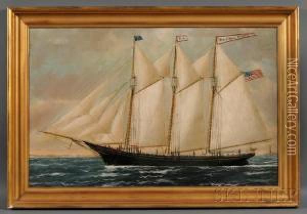 Portrait Of The Three-masted Schooner Oil Painting - William Pierce Stubbs