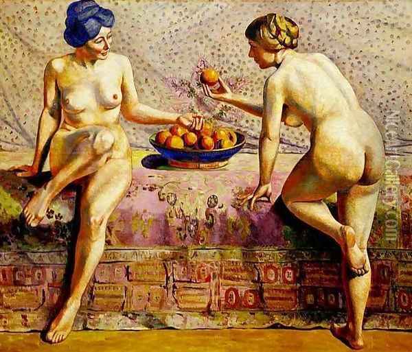 Les femmes a la coup d oranges Oil Painting - Agutte Georgette