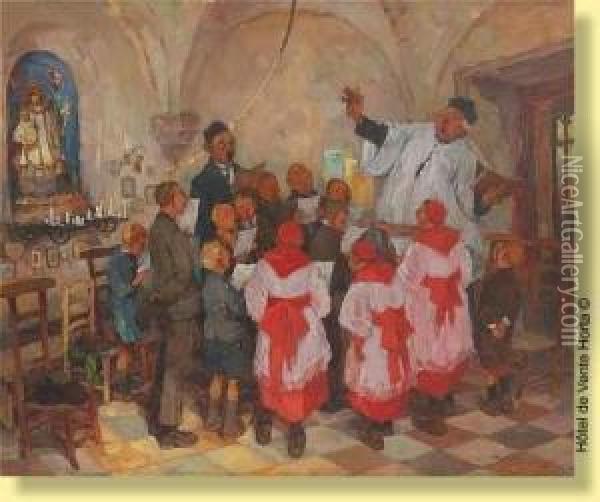 La Repetition De La Chorale Oil Painting - Romeo Dumoulin
