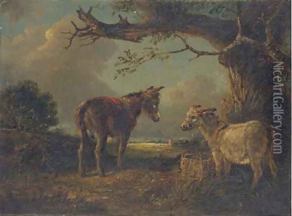 Two donkeys in a landscape Oil Painting - Edward Robert Smythe