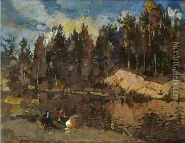 At The Lake Oil Painting - Konstantin Alexeievitch Korovin
