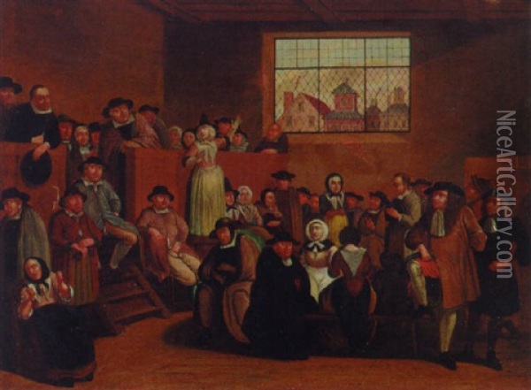 A Quaker Meeting Oil Painting - Egbert van Heemskerck the Younger