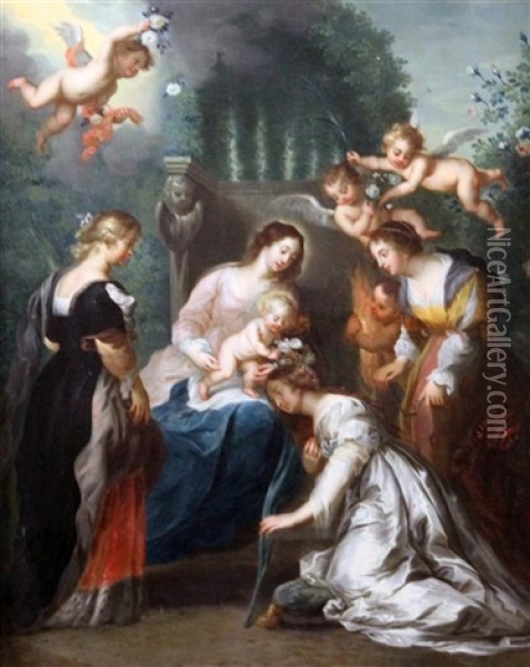 The Marriage Of St Catherine Oil Painting - Jacob Andries Beschey