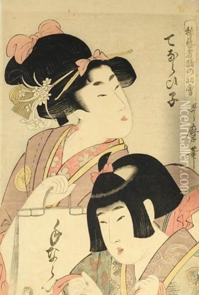 From The Series Chigo Geisha Odori No Hatsukai (The First Dance Of The Young Geisha) Oil Painting - Kitagawa Utamaro