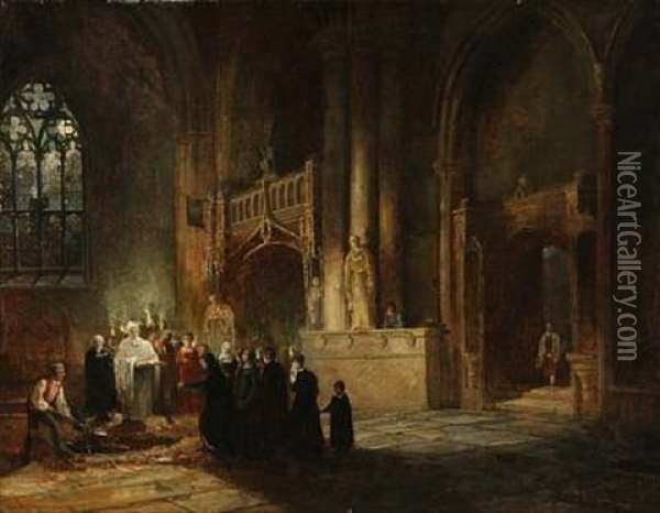 A Funeral In A Cathedral Oil Painting - David Roberts