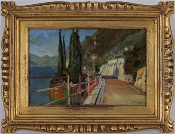 Au Bord Du Lac De Come Oil Painting - Beppe Ciardi