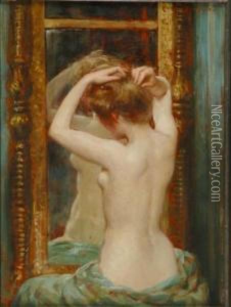 American, - The Old Pierglass, Circa 1900 Oil Painting - James Carroll Beckwith