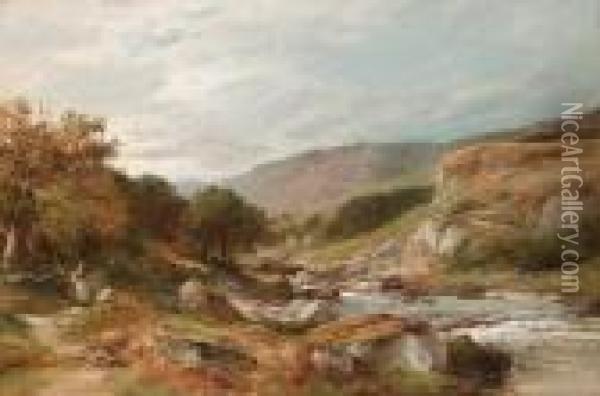 The Shepherd's Crag, Lledr Valley Oil Painting - David Bates