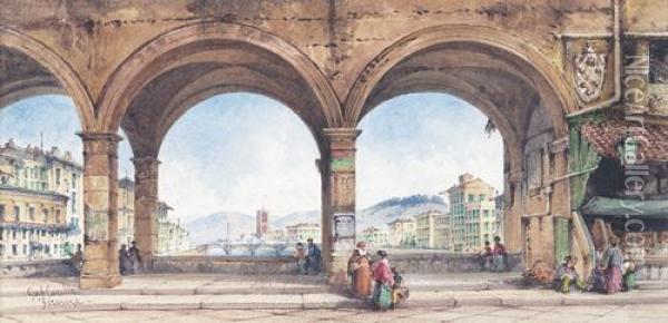 Firenze Veduta Dal Ponte Vecchio Oil Painting - Gabriele Carelli