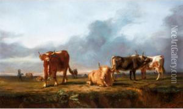 Cattle In A Meadow Oil Painting - Jacques Raymond Bracassat