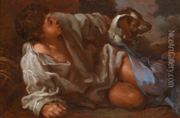 Junge Mit Hund Oil Painting - Bernhard Keil