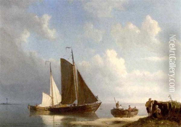 Going For Anchor In A Calm Oil Painting - Pieter Cornelis Dommershuijzen