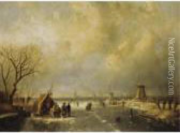 Winter Scene With Skaters Oil Painting - Charles Henri Leickert