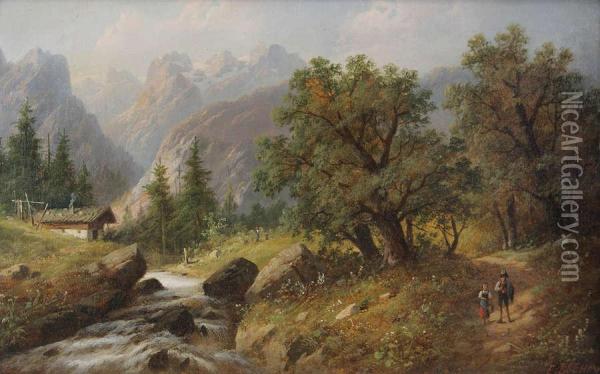 Zwitsers Berglandschap Met Personages Oil Painting - Edouard Boehm