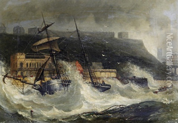Wreck Of The Copeland South Sheilds Nov 2 At Scarboro Spa Oil Painting - Joseph Newington Carter