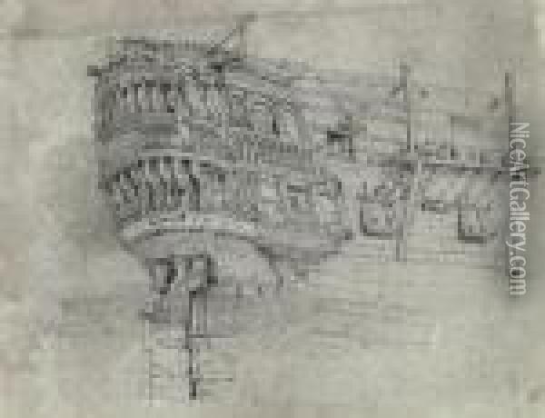 Study Of The Stern Quarter Of A Warship Oil Painting - Samuel Prout