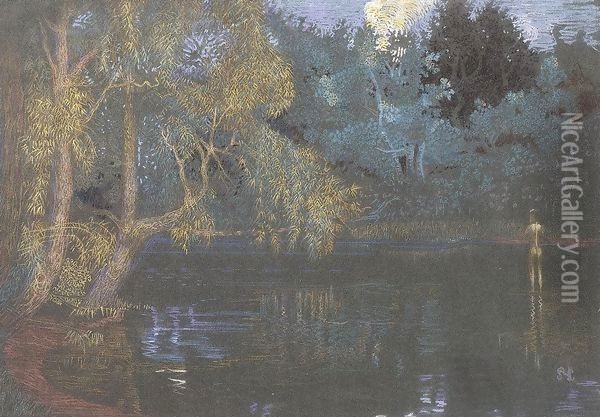 Lake at Szentjakab 1908 Oil Painting - Robert Bereny