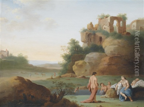 Sudliche Landschaft Mit Badenden Nymphen Oil Painting - Johan van Haensbergen