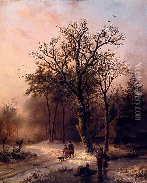 Forest In Winter Oil Painting - Barend Cornelis Koekkoek