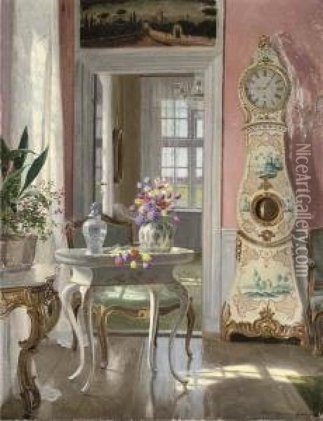 Summer Blooms In An Interior Oil Painting - Heinrich Hansen