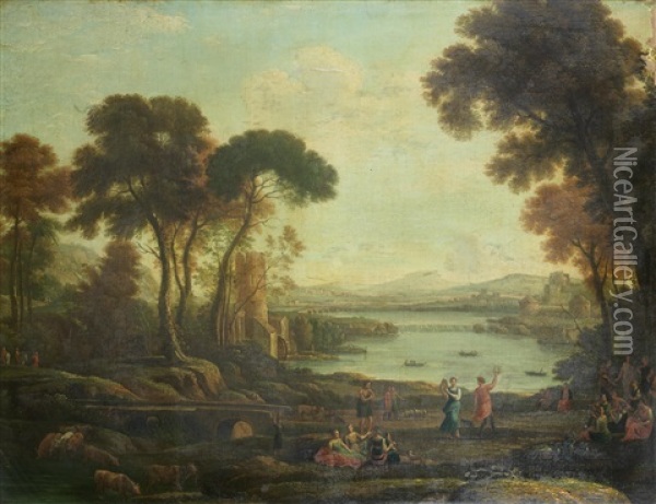 Landscape With The Marriage Of Isaac And Rebecca Oil Painting - Claude Lorrain