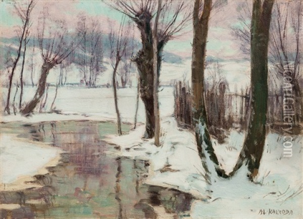 Potok V Zime Oil Painting - Alois Kalvoda
