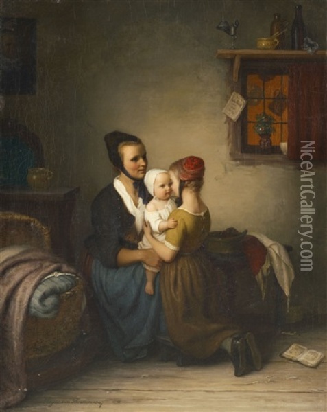 The Newborn (mother With Her Children) Oil Painting - Johann Georg Meyer von Bremen