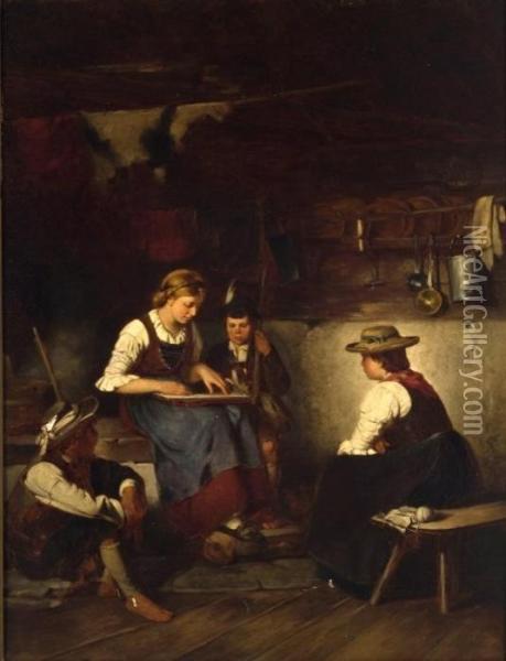 Children Playing Instruments Oil Painting - Franz Von Defregger