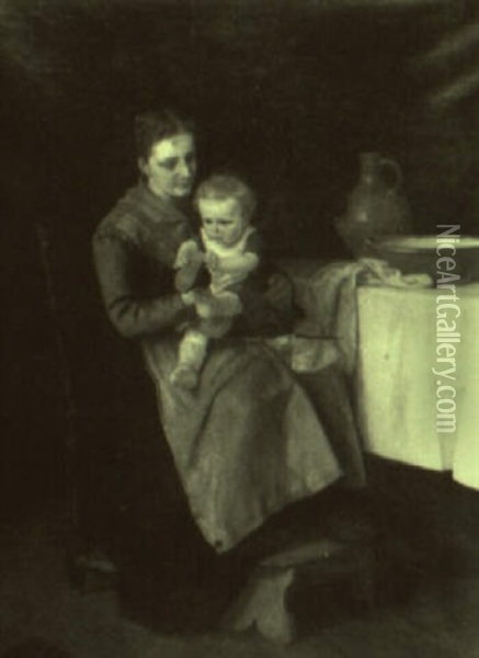 Mother And Child Oil Painting - Carl Konrad Julius Hertel