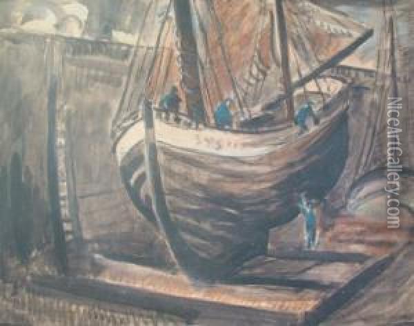 Boat Builders, San Rochelle. Oil Painting - Harry Phelan Gibb