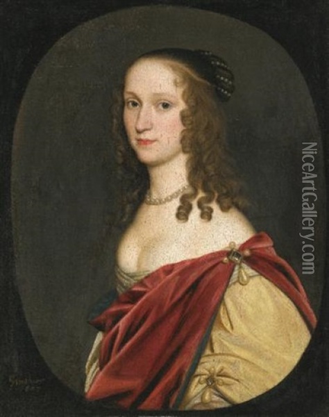 Portrait Of A Lady, Half Length, Wearing A Red Cloak Oil Painting - Gerrit Van Honthorst