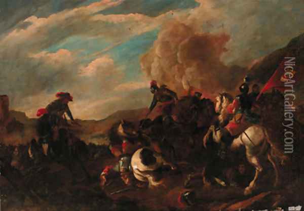 A cavalry battle 5 Oil Painting - Jacques Courtois