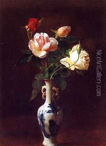 Roses in a Vase Oil Painting - George Cochran Lambdin
