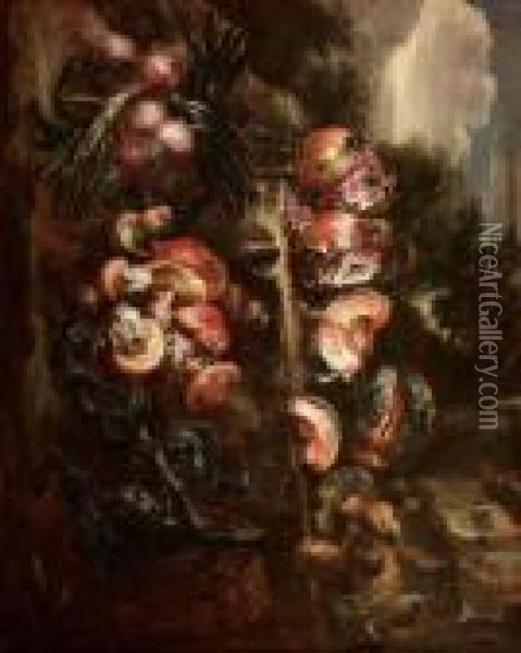 Melograne, Funghi, Zucche, Cipolle Ecarciofi Oil Painting - Felice Boselli Piacenza