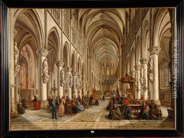 Interieur D'une Eglise Malinoise Animee Oil Painting - Victor Vervloet