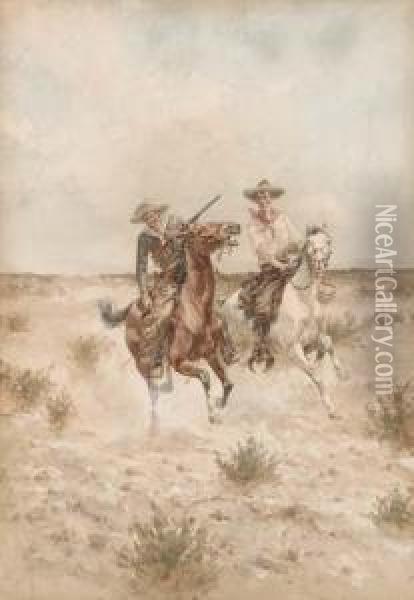 Two Cowboys On Horseback Oil Painting - Herman Wendleborg Hansen