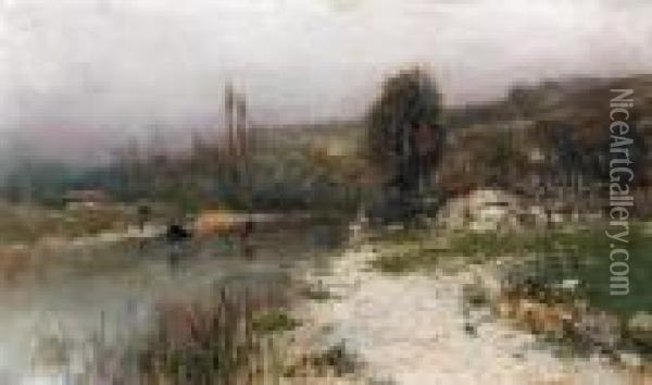 Bord De Riviere Au Troupeau Oil Painting - Adolphe Appian