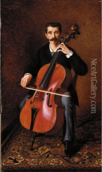 Portrait Of A Cellist Oil Painting - Alexandre Girardet
